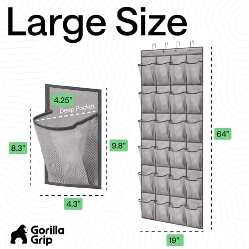 Over the Door Shoe Organizer (Grey / 24 Pockets/4 Hooks)