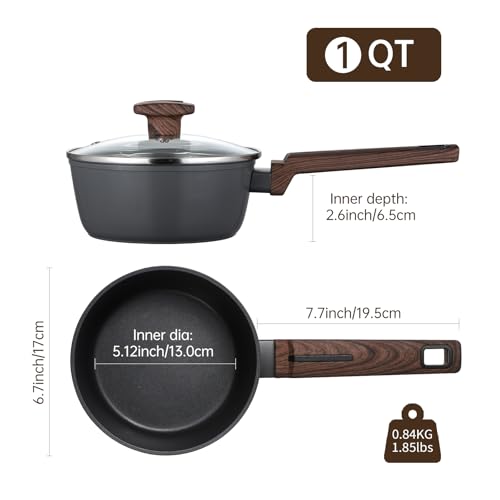 1 QT Nonstick Saucepan with Lid (1 Quarts)