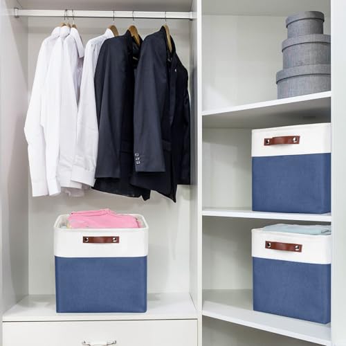 13x13 Cube Storage Bins (NavyBlue / Off-White / Cube - 13"x13"x13")