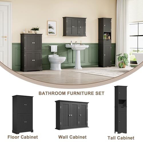 Laundry Cabinet with 3 Doors and Adjustable Shelves (Black / 9.06"D x 31.1"W x 23.4"H)
