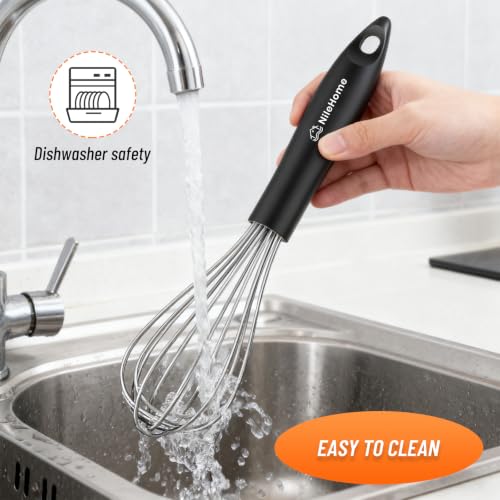 Whisk Set 8" 10" 12" Kitchen Whisk (Black-Silver / 3 Piece)