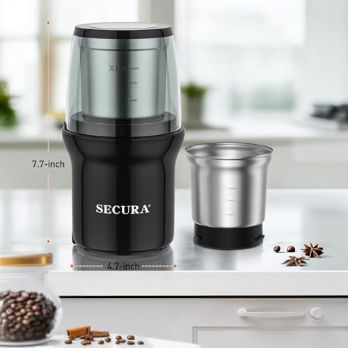 Electric Coffee and Spice Grinder (Black / 2 removable bowl)