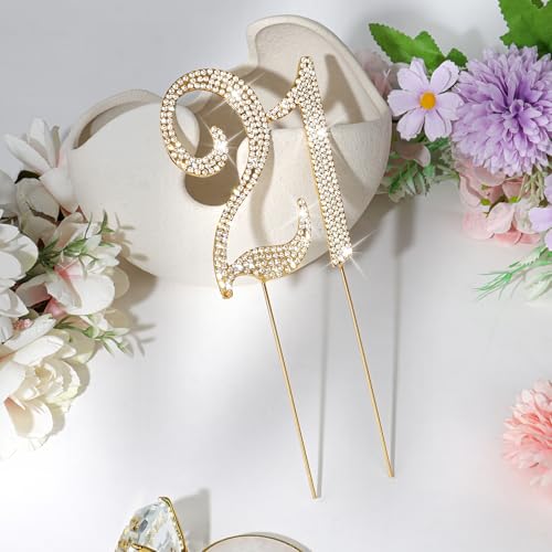 Gold 21st Birthday Cake Topper Rhinestones Cake Decorations (21st- Gold)
