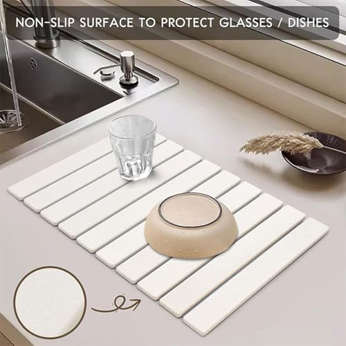 Stone Drying Mat for Kitchen Counter (White B / 23.6" x 15.4")