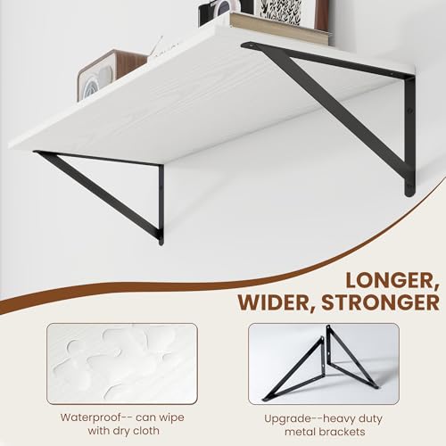 28W x 12D Deep Floating Shelves Set of 2 White (White With Black Metal Bracket / 28Wx12Dx5.8H)