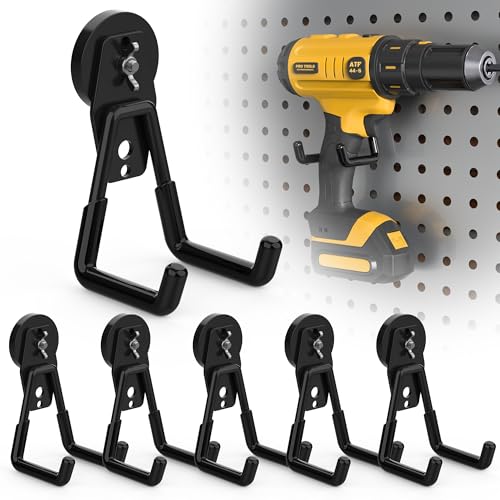 6 Pack Large Heavy Duty Magnetic Hook Extra Strong Magnetic Garage Hooks Big NdFeB Industrial Magnet Hooks Magnetic Utility Storage Holder Organization with Anti (1.6" Magnet-6 Pack-Black)