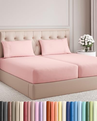 Split King Size 5 Piece Sheet Set (31 - Baby Pink / Split King Size)