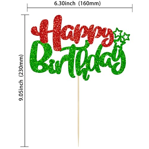 1Pcs Happy Birthday Cake Topper Glitter Happy Birthday Cake Pick for Christmas Theme Baby Shower Anniversary Party Decorations Supplies Red Green (Style 2 / Red Green)