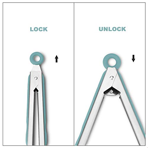 Premium 304 Stainless Steel Tongs Set (9" & 12" / Aqua Sky)