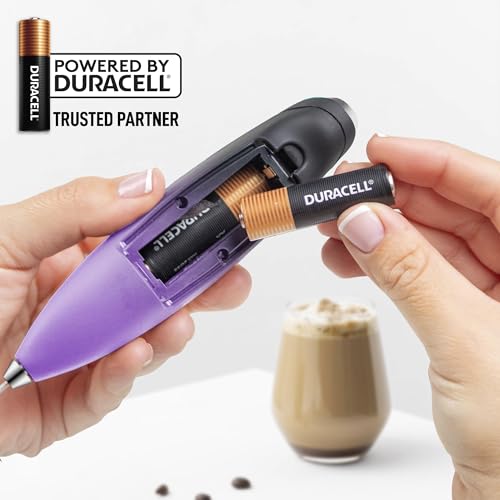 Powerful Milk Frother Wand With Duracell Batteries (Black Purple / Double Whisk + Batteries)