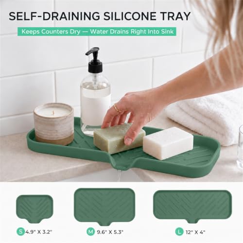 Silicone Soap Dish with Drain Spout (Green / L(12"×4"))