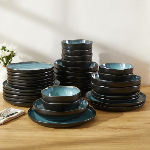 Stoneware Dinnerware Sets for 8 (Green Black / Set (32pcs))