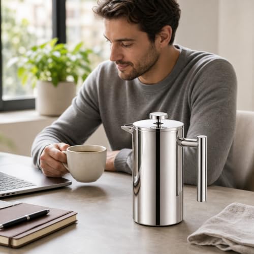12 oz 350 ml Stainless Steel French Press Coffee Maker (12 oz / Silver)