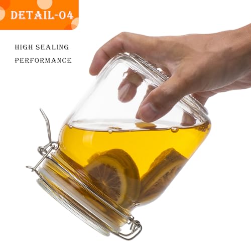 34oz Square Glass Food Storage Jars with Airtight Clamp Lids 3 Pack (Clear 34oz Square - 3 sets)