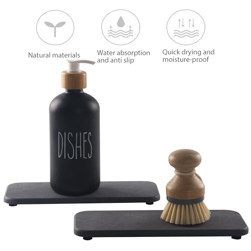 2Pcs Stone Soap Trays Water Absorbing Diatomite Coaster (Dark Gray / 9.0" x 3.9")