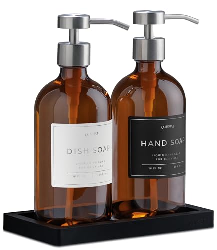 Glass Soap Dispenser Set of 2 (Amber/Silver)