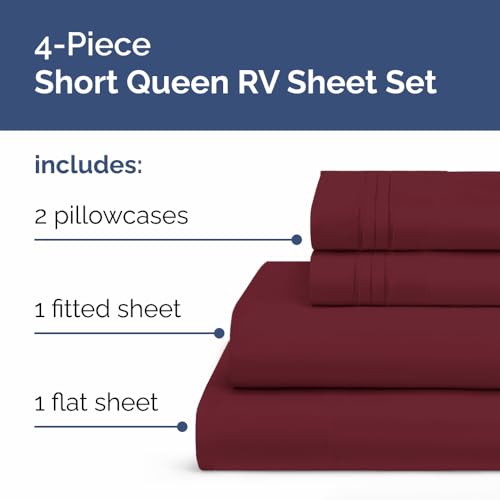 Short Queen Size 4 Piece Bed Sheet Set (25 - Burgundy / Short Queen)