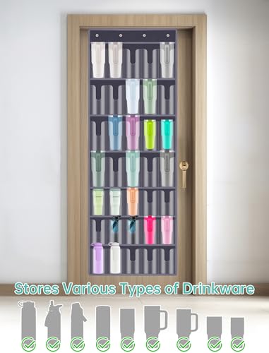35 Pocket Door Hanging Cup Organizer Fit for Stanley Tumbler 30 40oz (75.2'' x 24.4" / Dark Gray (Upgraded))
