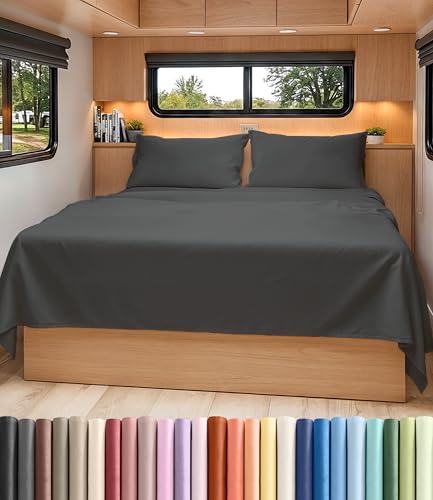 Short Queen Size 4 Piece Bed Sheet Set (07 - Charcoal / Short Queen)