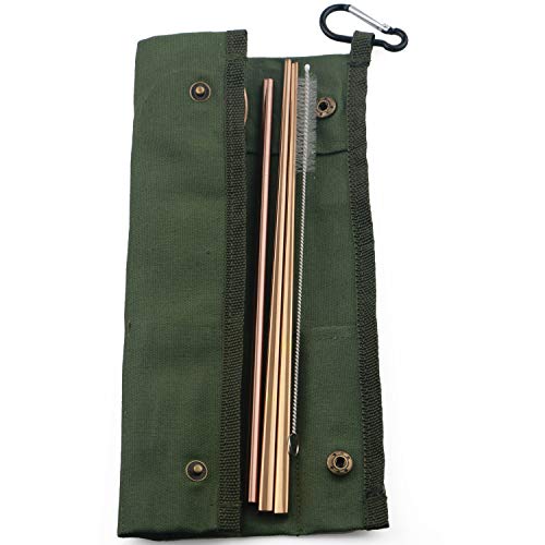 Portable 6 Pieces Flatware Set (Green Pouch / Rose Gold)