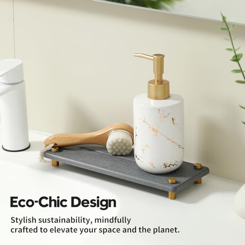 Kitchen Sink Caddy Water Absorbing Stone Drying Tray (10"x 4" - Dark Gray - Gold)