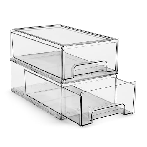 Clear Stackable Storage Drawers for Refrigerator (2 Pack / Medium)