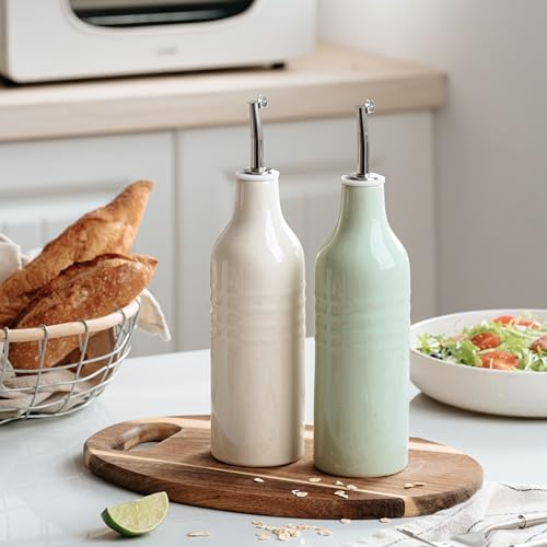 16oz Oil Dispenser Bottle (Vanilla White and Light Green / 2 Pieces (Jupiter))