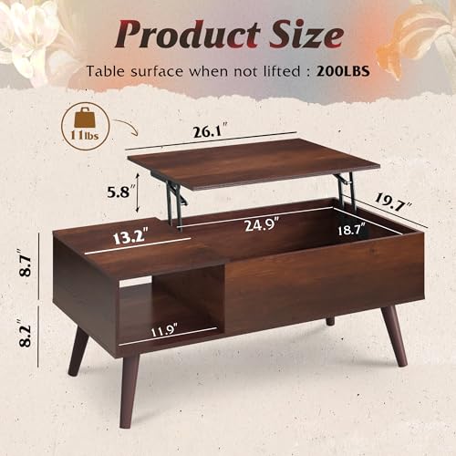 Lift Top Coffee Table with Hidden Storage (Aged Espresso / 39")
