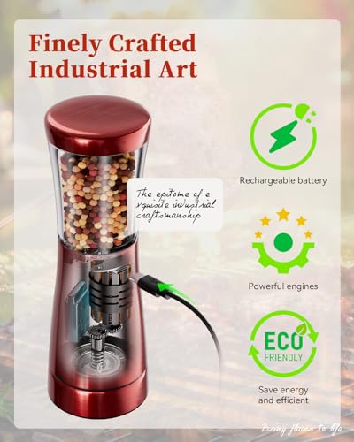 Electric Salt and Pepper Grinder Set with Storage Base (Bright Red)
