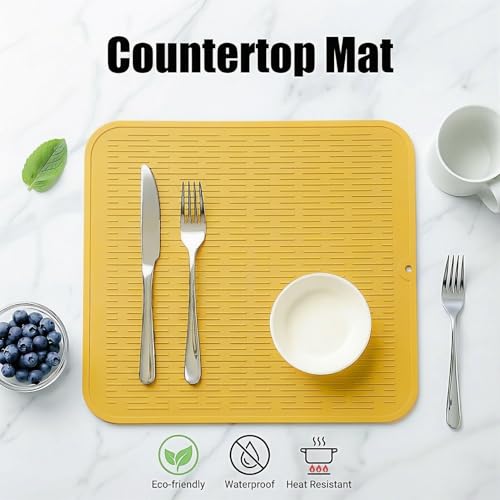 Silicone Dish Drying Mat for Multiple Usage (Yellow / 18"L x 16"W)