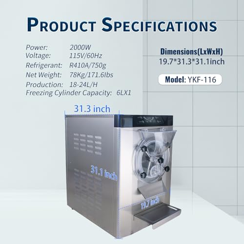 2000W Commercial Hard Ice Cream Machine (6.3Gph short)