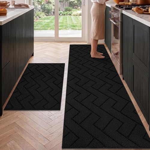 Kitchen Runner Rug (Black / 24"x71"+24"x35")
