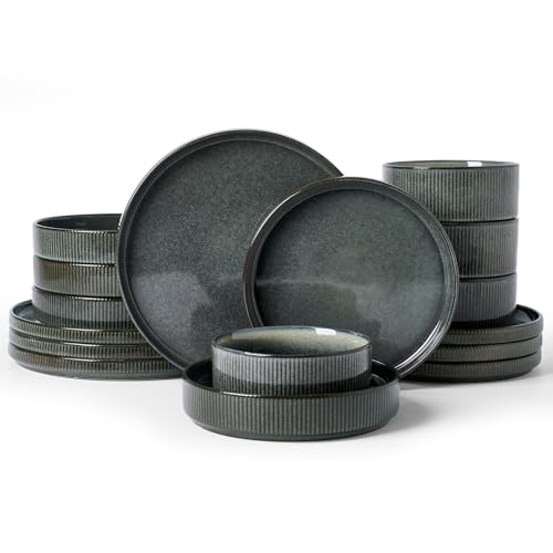 Star Stoneware Dinnerware Sets with Pasta Bowls (Deep Forest)