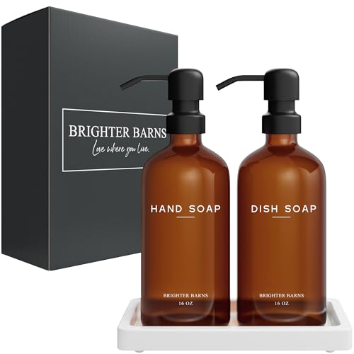 Amber Glass Hand and Dish Soap Dispenser Set by Brighter Barns (Amber Hd)