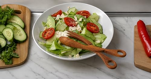 Hand Carved Palm Wood Scissor Tongs for Salad Bread and Pastry Serving (Brown)
