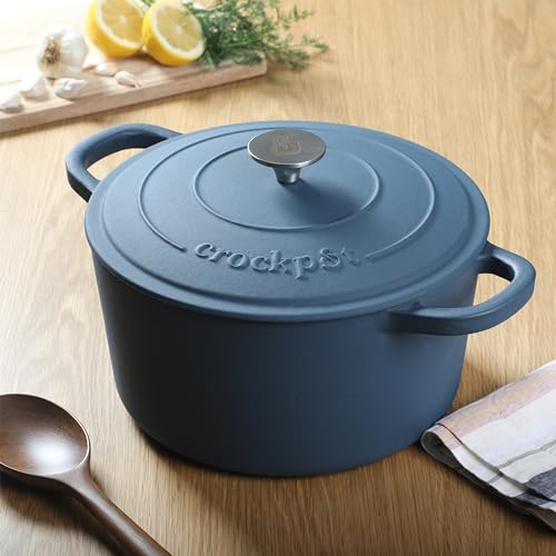 Artisan 7 Quart Round European Enameled Cast Iron Dutch Oven (Matte Navy Blue / 7-Quart)