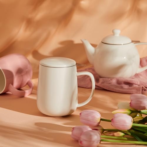 20 OZ Porcelain Tea Mug with Infuser and Lid (White)