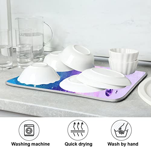 Super Absorbent Dish Drying Mat (Abstract Purple Blue Marble / 16" x 18")