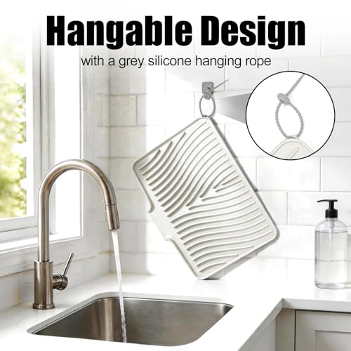 Silicone Dish Drying Mat for Kitchen Counter (Beige-1pc / 20" x 15")