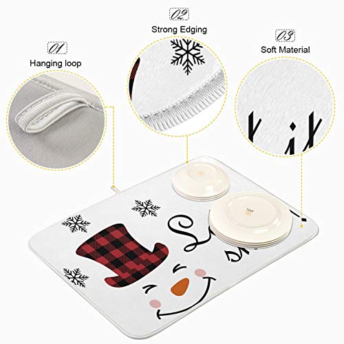 Super Absorbent Dish Drying Mat (Watercolor Cute Christmas Winter Snowman / 18" x 24")