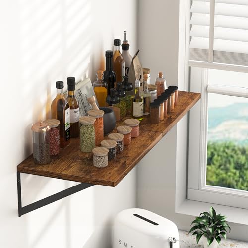 16W x 12D Deep Floating Shelves Set of 2 Rustic Brown (Rustic Brown With Black Metal Bracket / 16wx12dx5.8h)