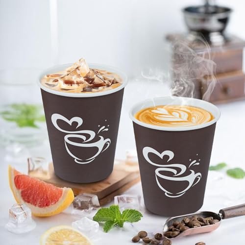 10 oz 200 count Disposable Coffee Cups Hot Paper Cups Brown (Brown / 10OZ-200 Pack)