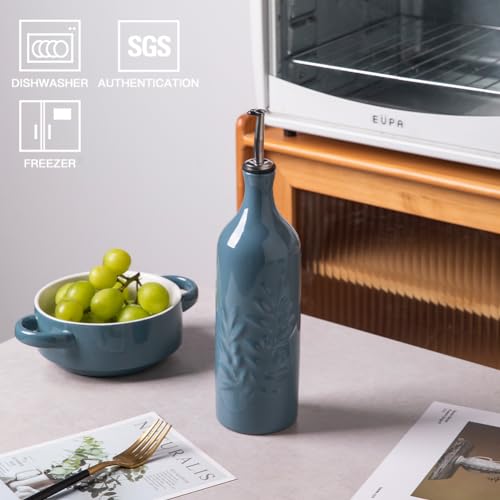 Sweejar Large Ceramic Olive Oil Dispenser Bottle (Fog Blue / 24 oz, Set of 1)