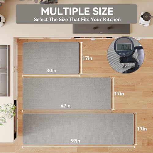 Kitchen Rugs Kitchen Mats for Floor Non Slip Washable Gray 17"x30" (3.5417 Sq Ft)