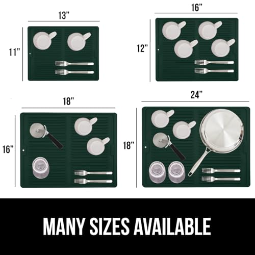 Patented BPA Free Silicone Dish Drying Mat (13" x 11" / Silicone / Hunter Green)