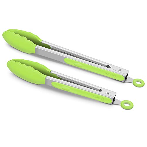 2 Pack Silicone Kitchen Tongs (Light Green)