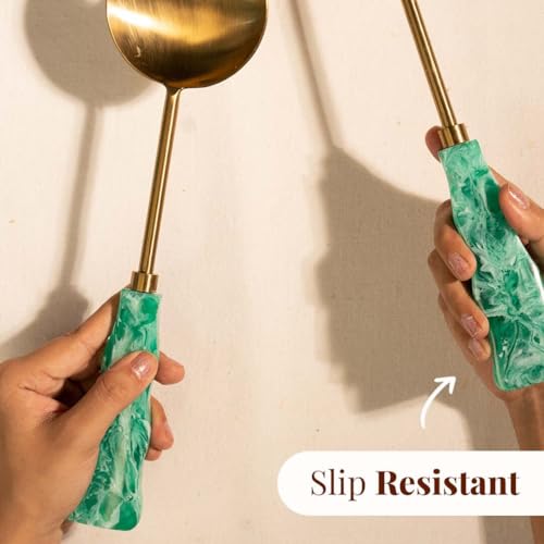 Resin Metal Salad Servers (12 x 3 inches / Metal Aqua)