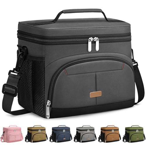 Lunch Box for Men Women Insulated Lunch Tote Cooler Bag Lunchbox (Gray / Large)
