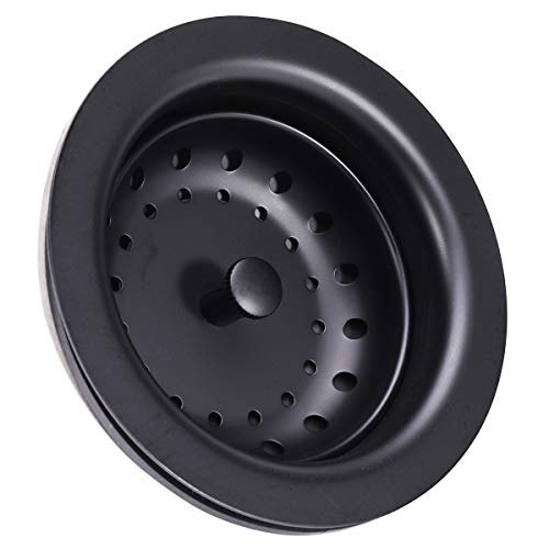 3-1/2 Inch Kitchen Sink Stainless Steel Basket Strainer Water Stopper with Drain Assembly, Black Finish Rustproof and Durable