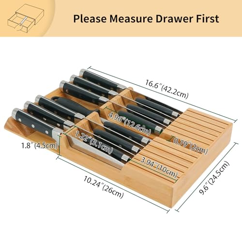 In Drawer Knife Block Bamboo Drawer Organizer (Natural / 12 Holder)